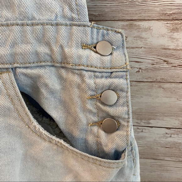 F21 Light Denim Distressed Overall Dress - Picture 5 of 12